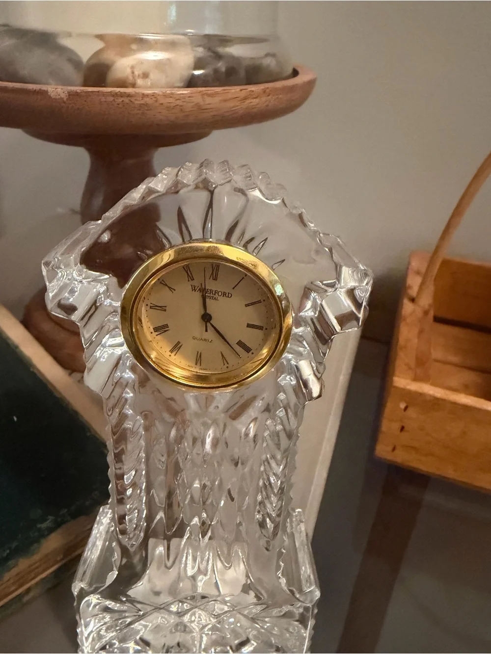 Waterford Clear Crystal vintage quartz Mantel Clock with Gold-Tone Dial